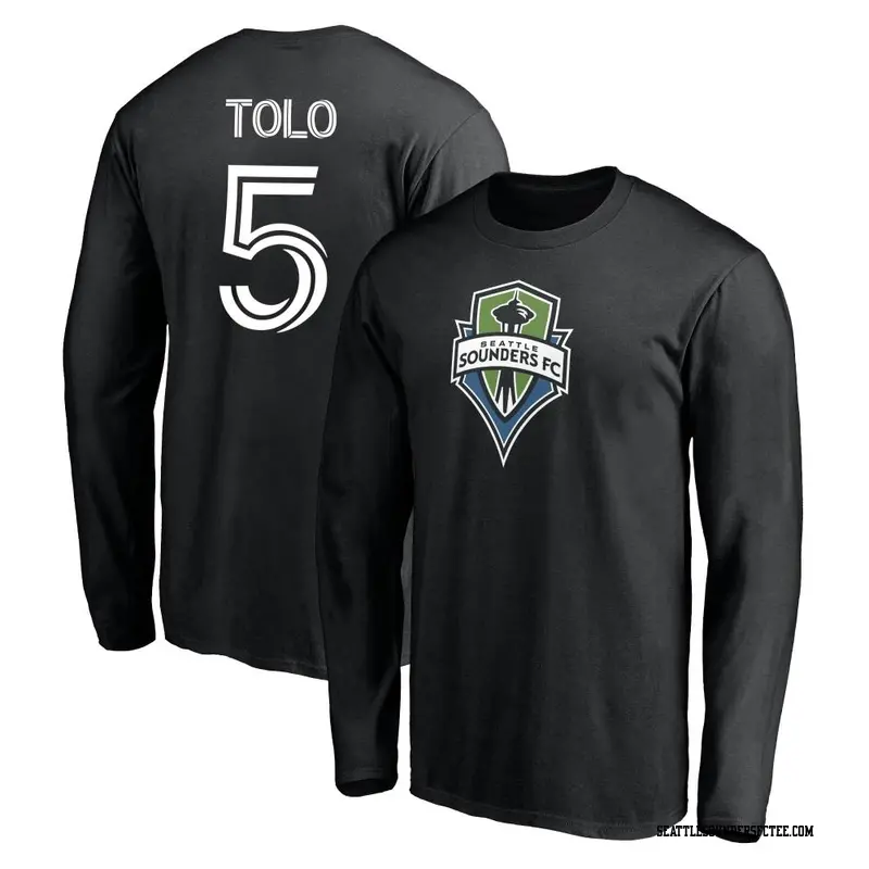 Men's Seattle Sounders FC ＃5 Nouhou Tolo Black Name & Number Backer Long Sleeve T-Shirt