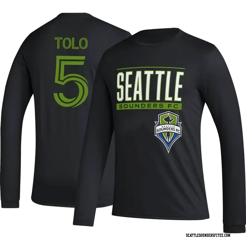 Men's Seattle Sounders FC ＃5 Nouhou Tolo Black Name & Number Club Performance Long Sleeve T-Shirt