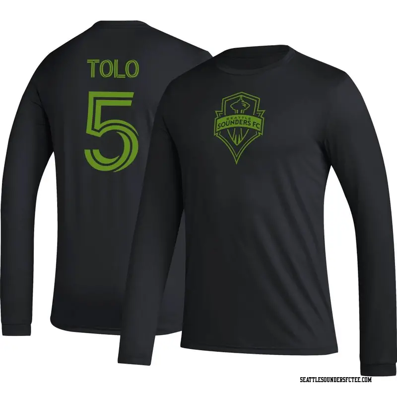 Men's Seattle Sounders FC ＃5 Nouhou Tolo Black Name & Number Icon Long Sleeve T-Shirt