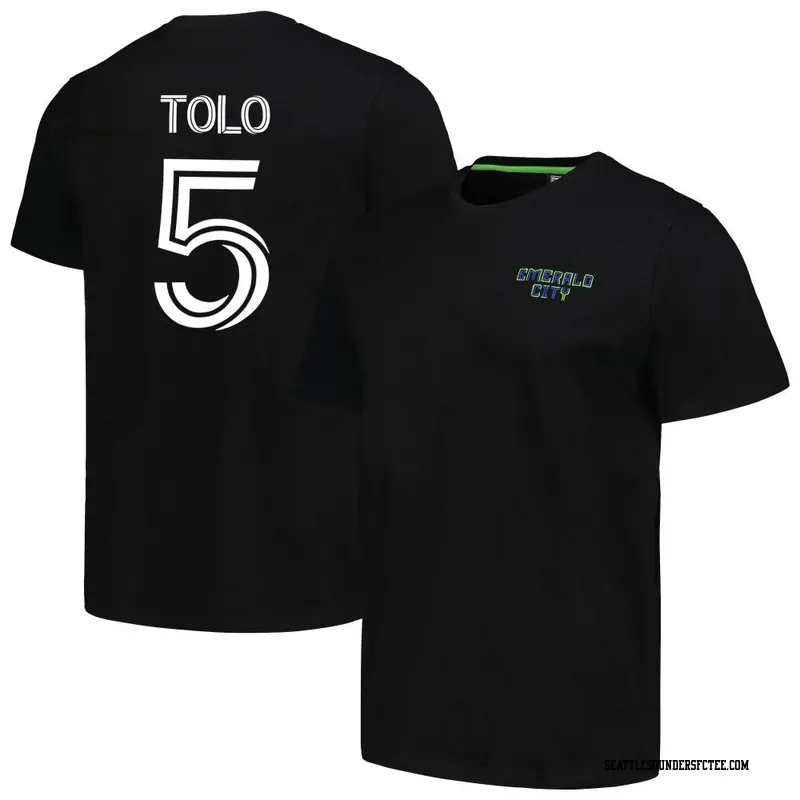 Men's Seattle Sounders FC ＃5 Nouhou Tolo Black Name & Number Round Heavy T-Shirt