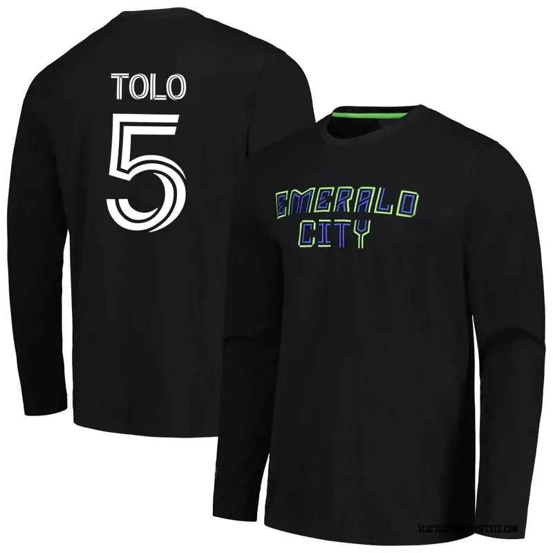 Men's Seattle Sounders FC ＃5 Nouhou Tolo Black Name & Number Shadow Heavy Long Sleeve T-Shirt