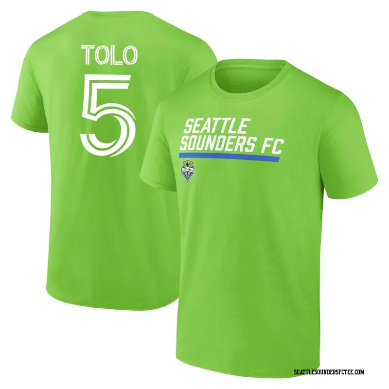 Men's Seattle Sounders FC ＃5 Nouhou Tolo Green Name & Number Stacked Slant T-Shirt