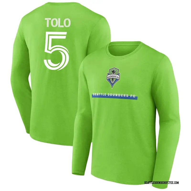 Men's Seattle Sounders FC ＃5 Nouhou Tolo Green Rave Name & Number Exploit Long Sleeve T-Shirt