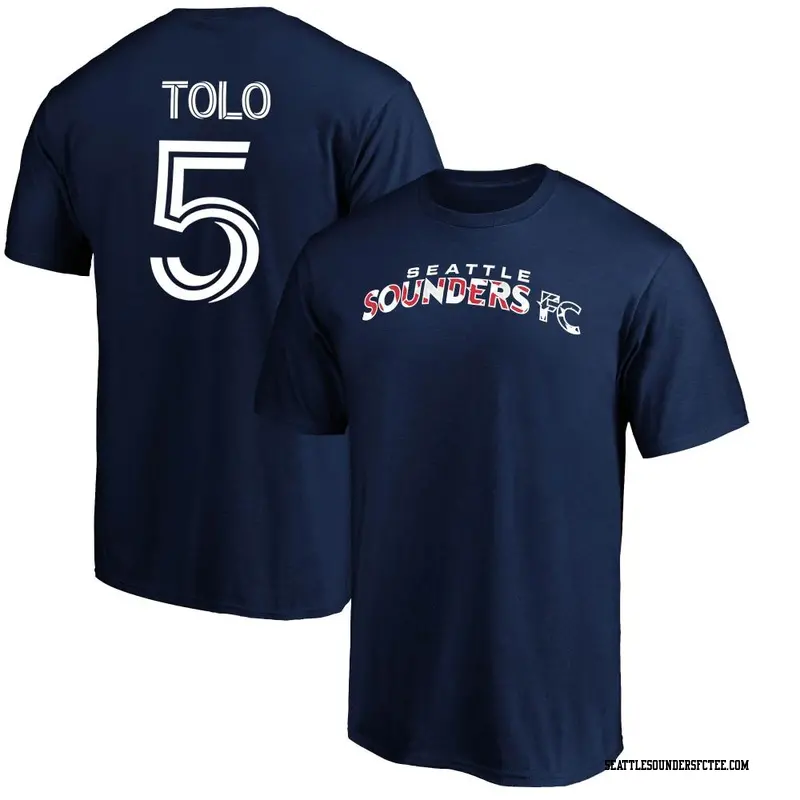 Men's Seattle Sounders FC ＃5 Nouhou Tolo Navy Name & Number Banner Wave T-Shirt