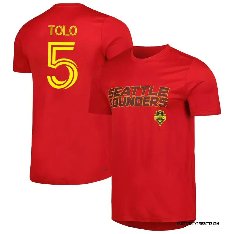 Men's Seattle Sounders FC ＃5 Nouhou Tolo Red Name & Number Hook T-Shirt