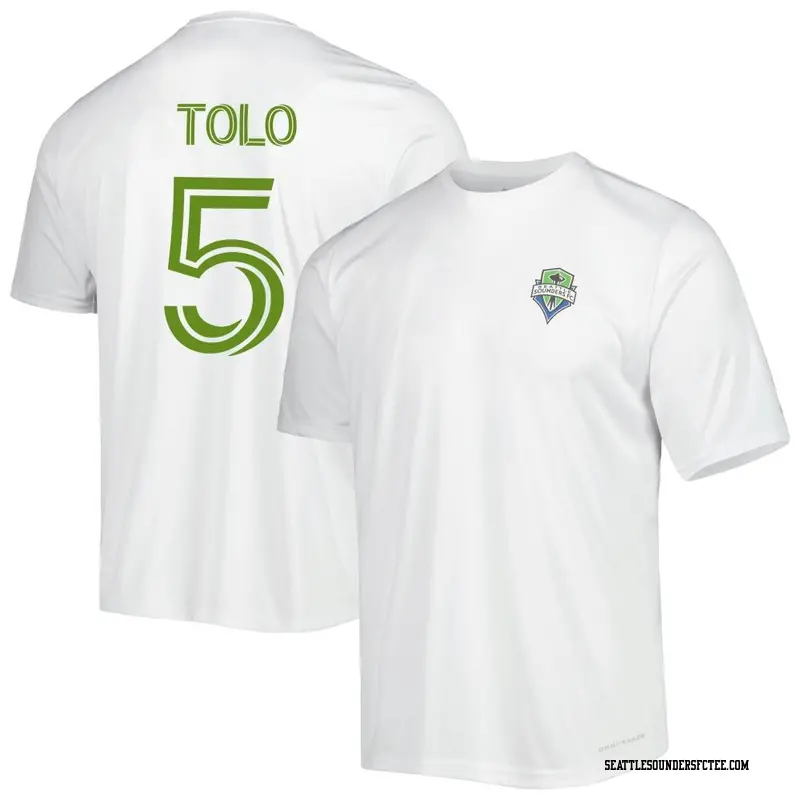 Men's Seattle Sounders FC ＃5 Nouhou Tolo White Name & Number Terminal Tackle T-Shirt