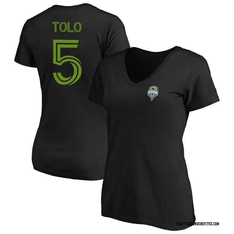 Women's Seattle Sounders FC ＃5 Nouhou Tolo Black Name & Number Aggregate V-Neck T-Shirt