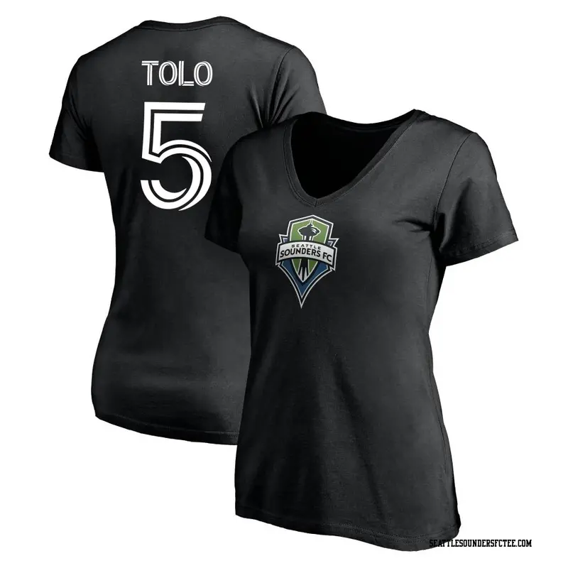 Women's Seattle Sounders FC ＃5 Nouhou Tolo Black Name & Number Backer V-Neck T-Shirt