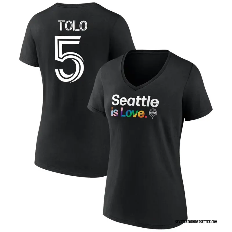 Women's Seattle Sounders FC ＃5 Nouhou Tolo Black Name & Number City Pride V-Neck T-Shirt