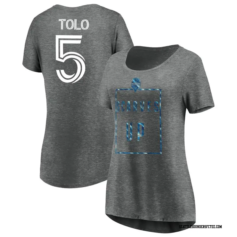 Women's Seattle Sounders FC ＃5 Nouhou Tolo Gray Name & Number Versalux Swing T-Shirt